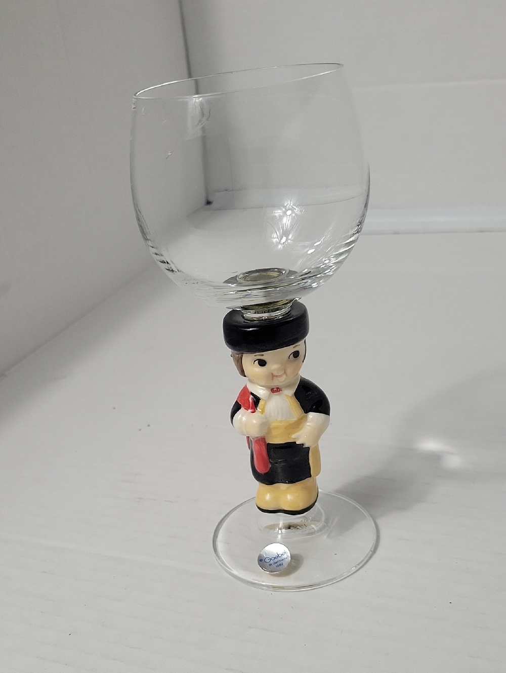 Vintage Novelty Wine Glass with Graduate Figurine - Black/Yellow/Red